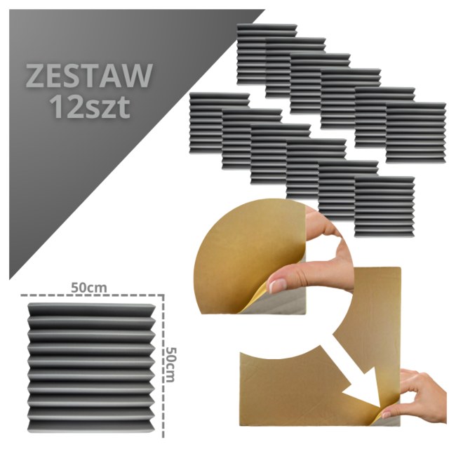 DNA AM4 BK panel akustyczny zestaw 12 szt. czarny samoprzylepna pianka mata wygłuszająca redukcja echa pogłosu