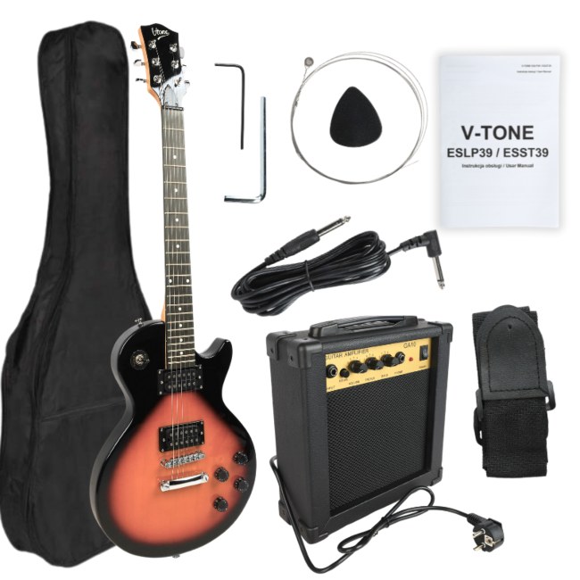 V-TONE ESLP39 SB gitara elektryczna 4/4 Les Paul 34" HH sunburst + wzmacniacz gitarowy zestaw
