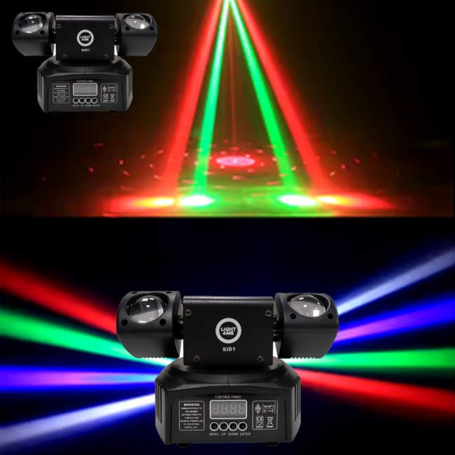 LIGHT4ME SID1 multiefekt świetlny LED 4w1 RGBWA efekt beam 2x laser R/G złoty stroboskop oświetlenie dyskotekowe klubowe DJ