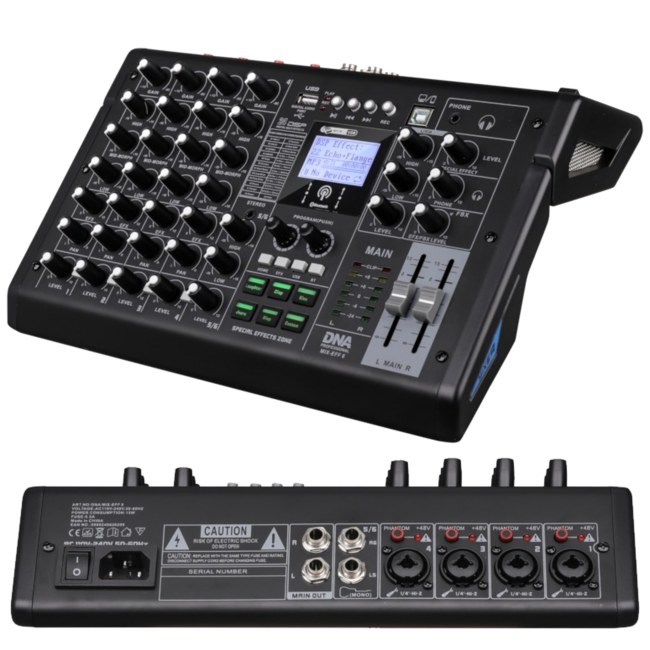 DNA MIX-EFF 6 analogowy mikser dźwięku 6 kanałów USB MP3 Bluetooth Phantom +48V DSP EQ efekty dźwiękowe