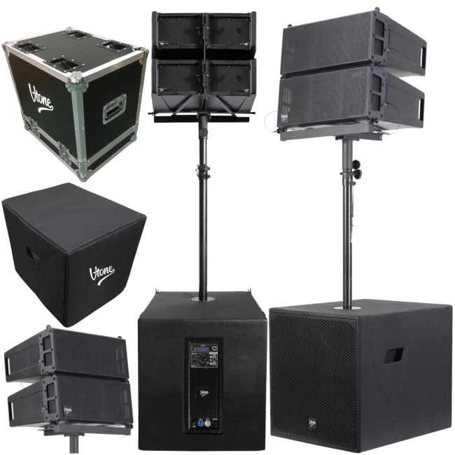 V-TONE LA 615 aktywny system nagłośnienia line array 1000W RMS Bluetooth TWS DSP AUX case pokrowiec opaski zaciskowe zestaw