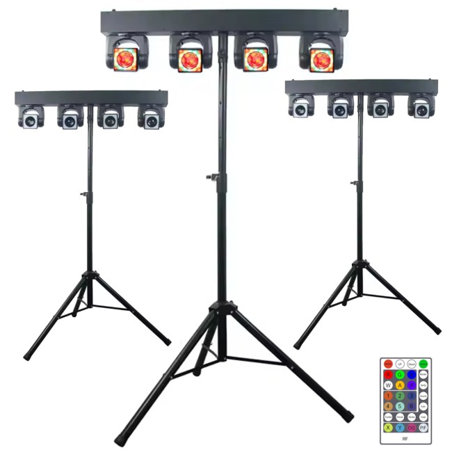 LIGHT4ME MT BAR 2 zestaw oświetleniowy multiefekt świetlny 4x głowica ruchoma beam 4x40W RGBW LED + efekt ring 96x0,2W RGB LED statyw pilot bezprzewodowy oświetlenie klubowe imprezowe DJ