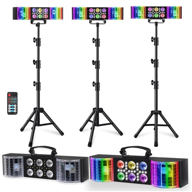 LIGHT4ME MAGIC BAR 3 multiefekt świetlny RGBW 3w1 do klubu na imprezę dyskotekę efekt par derby biały stroboskop pilot bezprzewodowy statyw zestaw
