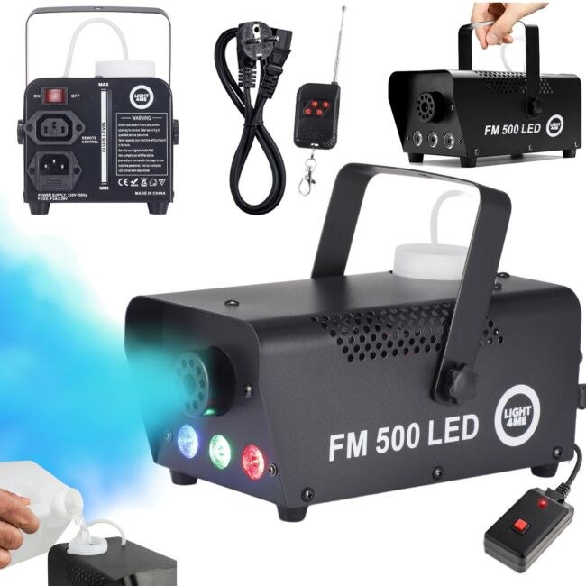 LIGHT4ME FM 500 LED V2 wytwornica dymu mgły pilot bezprzewodowy kontroler przewodowy 500W efekt świetlny 3x1W RGB