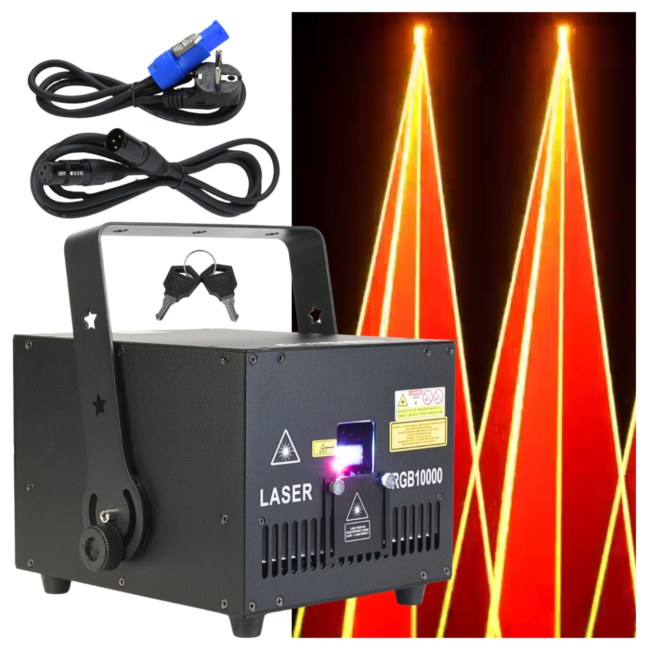 EVOLIGHTS LASER 10W RGB V2 sceniczne profesjonalne oświetlenie laserowe projektor DMX ILDA 2 kluczyki bezpieczeństwa uchwyt montażowy