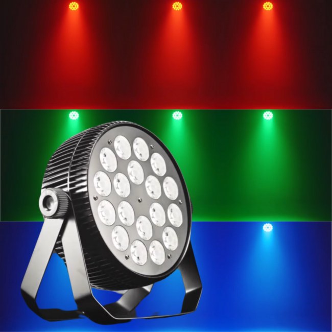 LIGHT4ME PARTY PAR 18x10W RGBW reflektor sceniczny LED efekt oświetleniowy DMX 2x uchwyt montażowy