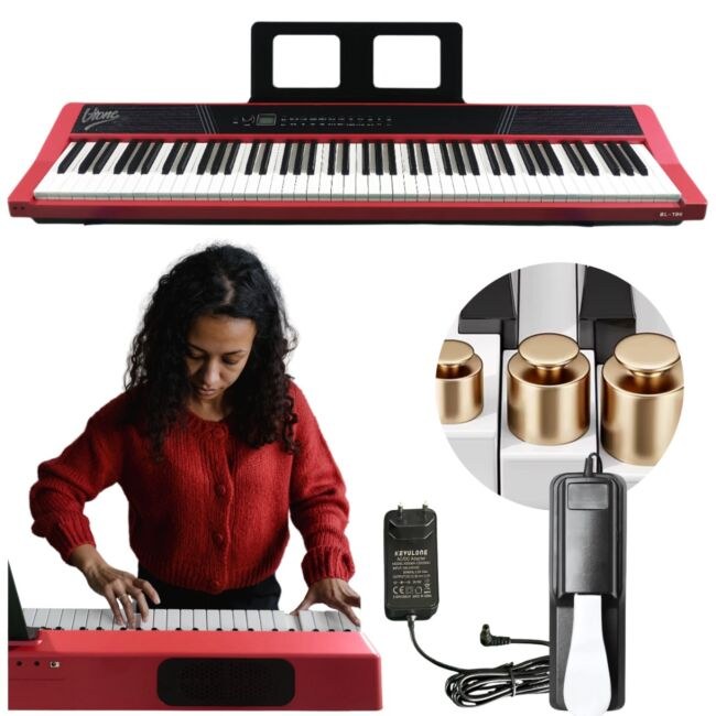 V-TONE BL-190 pianino cyfrowe przenośne ważone klawisze klawiatura młoteczkowa USB-B MIDI AUX Bluetooth 3x wyjście słuchawkowe pulpit do nut pedał sustain
