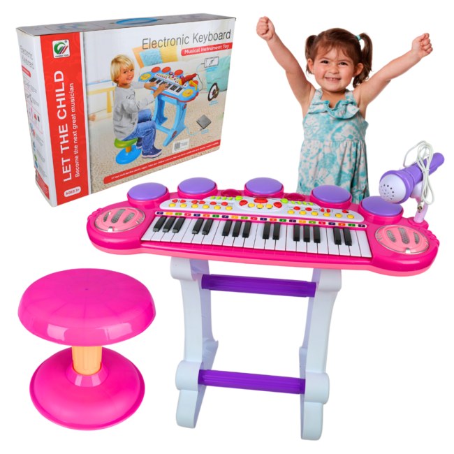 SUPRIMO EVA keyboard edukacyjny elektroniczny bateryjny organy pianino do nauki dla dzieci stołek mikrofon uchwyt mikrofonowy wejście AUX zestaw