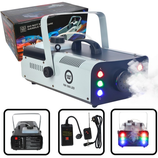 LIGHT4ME FM 1500 LED generator wytwornica dymu mgły efekt świetlny 6x1W RGB pilot bezprzewodowy kontroler przewodowy uchwyt montażowy