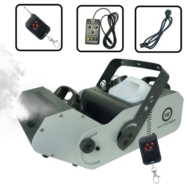 LIGHT4ME FOG PRO 2000W generator wytwornica dymu mgły DMX regulacja kąta wydmuchu 0-90° timer pilot bezprzewodowy kontroler przewodowy uchwyt montażowy