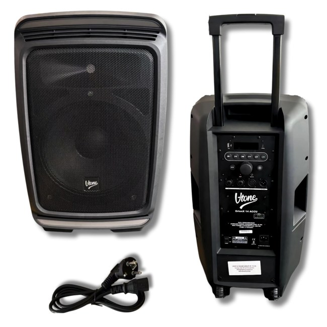 V-TONE OrionX 14 ACCU kolumna aktywna akumulatorowa czarna Bluetooth TWS USB AUX FM DSP wysuwana rączka kółka transportowe 135W RMS
