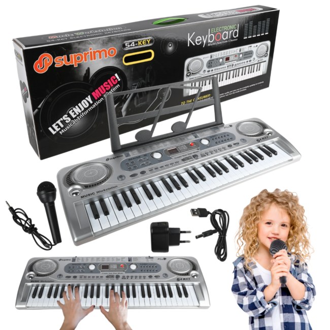 SUPRIMO 824 USB keyboard edukacyjny klawisze organy dla dzieci do nauki gry pulpit do nut mikrofon odtwarzacz MP3 AUX wyjście słuchawkowe