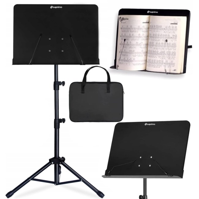 SUPRIMO D3 SET statyw stojak pulpit do nut regulowany składany czarny pokrowiec zestaw 82-146 cm do 10 kg