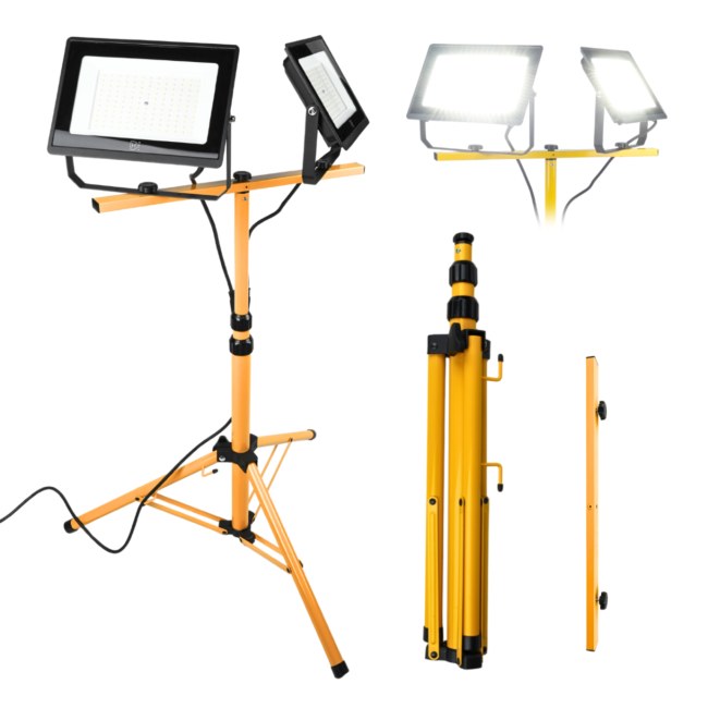 DH Line H200 lampa robocza halogen budowalny naświetlacz LED 2x100W IP65 statyw stojak przewód 3 m zestaw