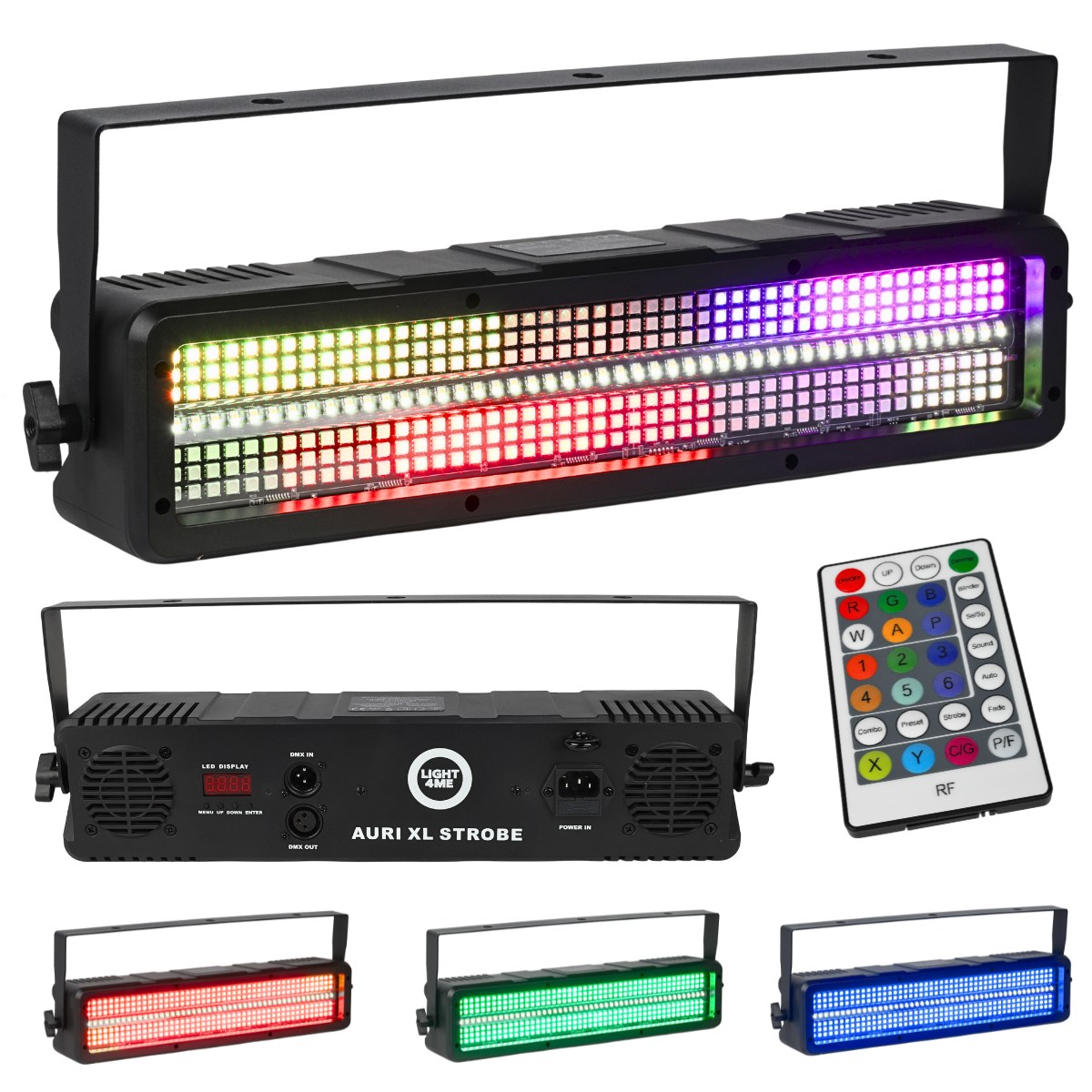 LIGHT4ME AURI XL STROBE stroboskop sceniczny LED efekt świetlny 48x1W CW/A SMD3030+288x0,2W RGB SMD5050 pilot bezprzewodowy uchwyt montażowy