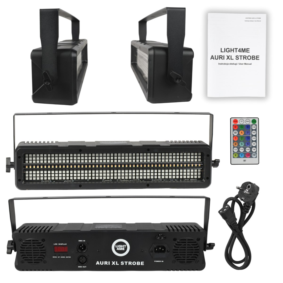 LIGHT4ME AURI XL STROBE stroboskop sceniczny LED efekt świetlny 48x1W CW/A SMD3030+288x0,2W RGB SMD5050 pilot bezprzewodowy uchwyt montażowy