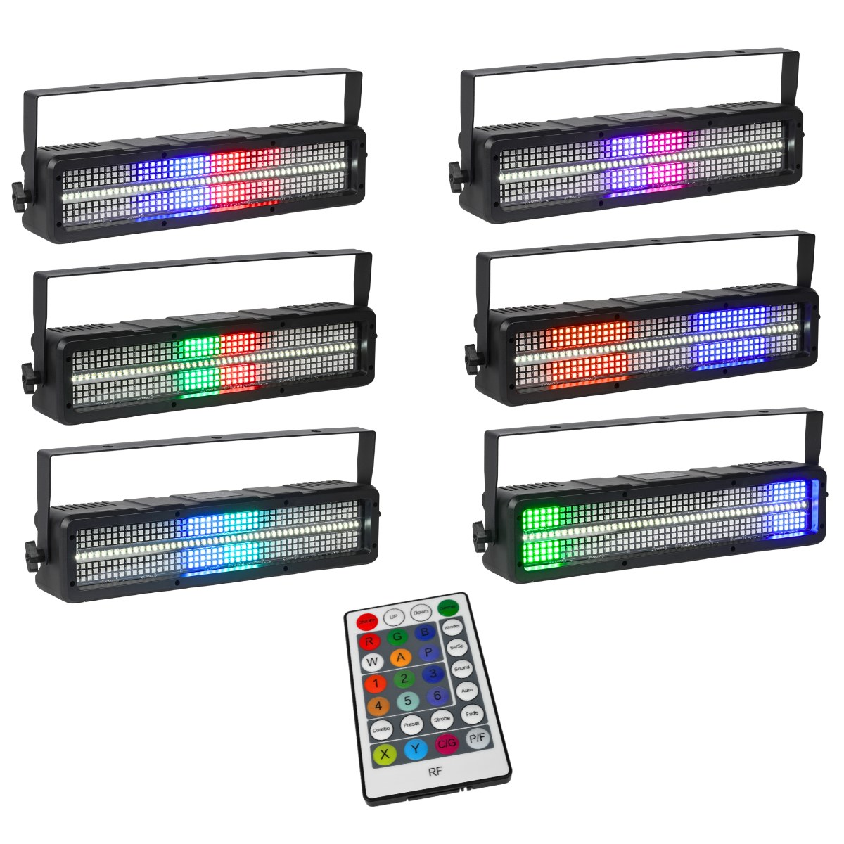 LIGHT4ME AURI XL STROBE stroboskop sceniczny LED efekt świetlny 48x1W CW/A SMD3030+288x0,2W RGB SMD5050 pilot bezprzewodowy uchwyt montażowy