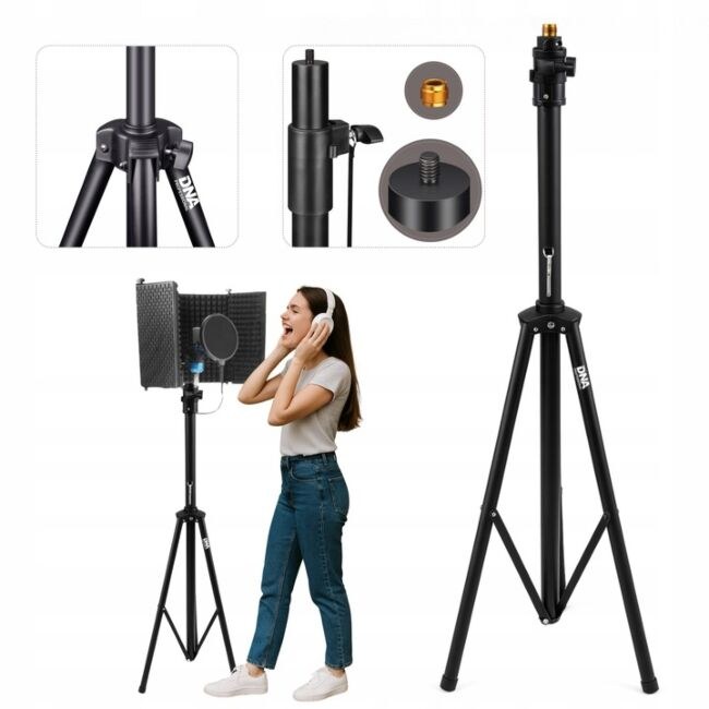 DNA SCS1 stojak tripod statyw do mikrofonu kabiny akustycznej czarny pin zabezpieczający korekcja gwintu do 25 kg