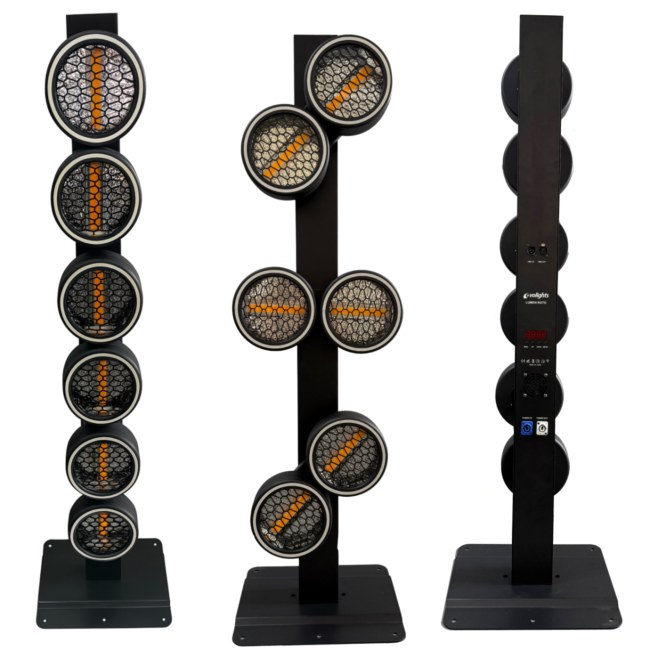 EVOLIGHTS LUMEN ROTO ruchome oświetlenie sceniczne LED retro vintage 6x40W WW+192x0,5W RGB+186x0,2W RGB efekt tła ring ciepły biały 2x uchwyt montażowy omega
