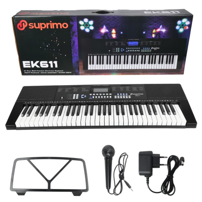 SUPRIMO EK611 keyboard elektroniczny edukacyjny 61 klawiszy pulpit do nut mikrofon przewodowy zestaw