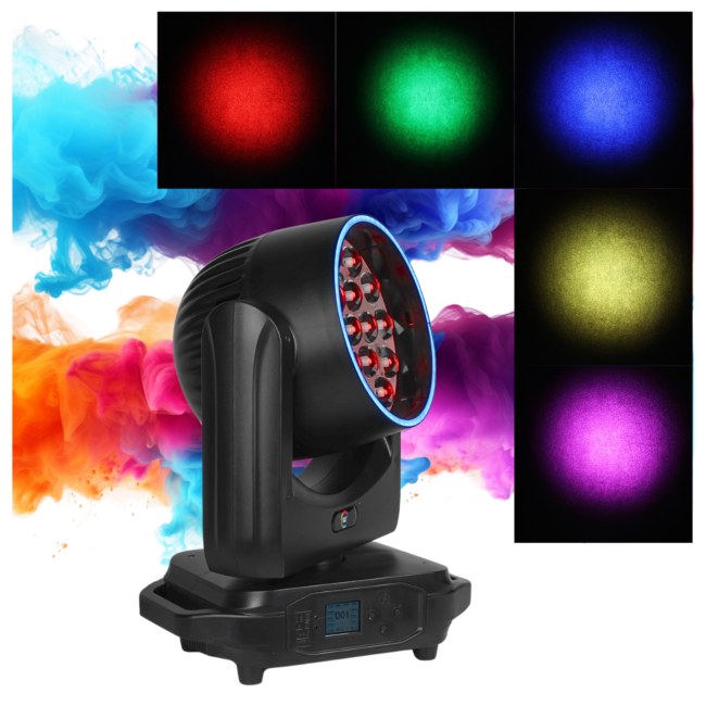 LIGHT4ME SKY WASH 19x15W RGBW głowica ruchoma oświetlenie estradowe efekt ring 19x15W RGBW LED + 60x0,3W RGB SMD LED uchwyt montażowy omega