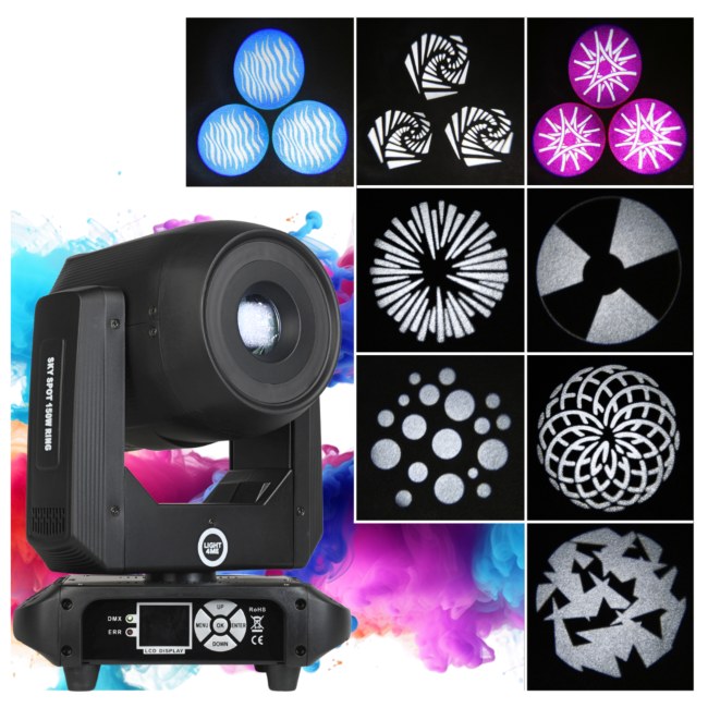 LIGHT4ME SKY SPOT 150W RING głowica ruchoma spot LED DMX efekt ring 18x0,5W RGB SMD LED uchwyt montażowy omega