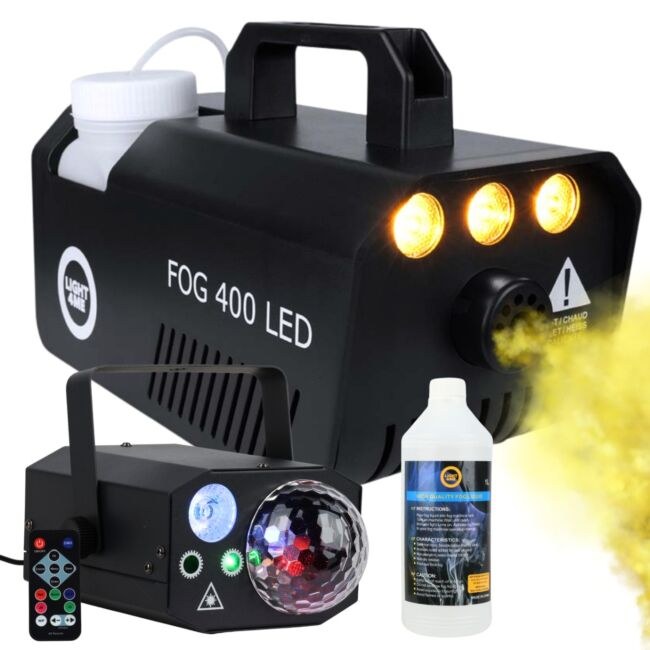 LIGHT4ME GIG SET 1 wytwornica dymu 400W LED płyn do dymu 1l efekt oświetleniowy 4w1 RGBW+RGB+laser R/G zestaw na event imprezę