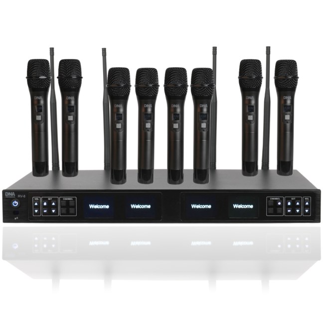 DNA RV-8 zestaw bezprzewodowy 8x bateryjny mikrofon doręczny odbiornik UHF 610-690 MHz 8x40 kanałów