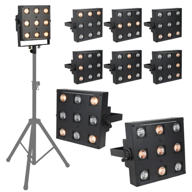 LIGHT4ME SUN PANEL blinder halogenowy oświetlenie sceniczne retro vintage DMX 9x35W WW GU10 ciepła biel uchwyt montażowy