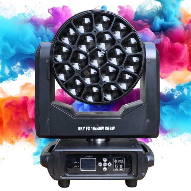 LIGHT4ME SKY FX 19x40W RGBW głowica ruchoma wash oświetlenie sceniczne LED DMX 2x uchwyt montażowy omega
