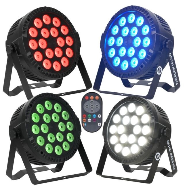 LIGHT4ME PAR RGBW 18x10W reflektor sceniczny oświetlenie LED DMX pilot bezprzewodowy uchwyt montażowy