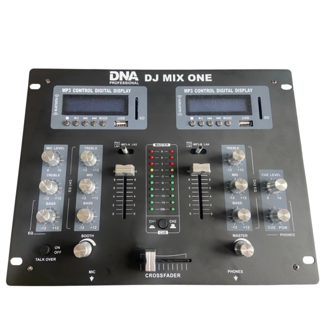 DNA DJ MIX ONE analogowy mikser dźwięku stereo Bluetooth USB SD crossfader 2 kanały 2x odtwarzacz MP3
