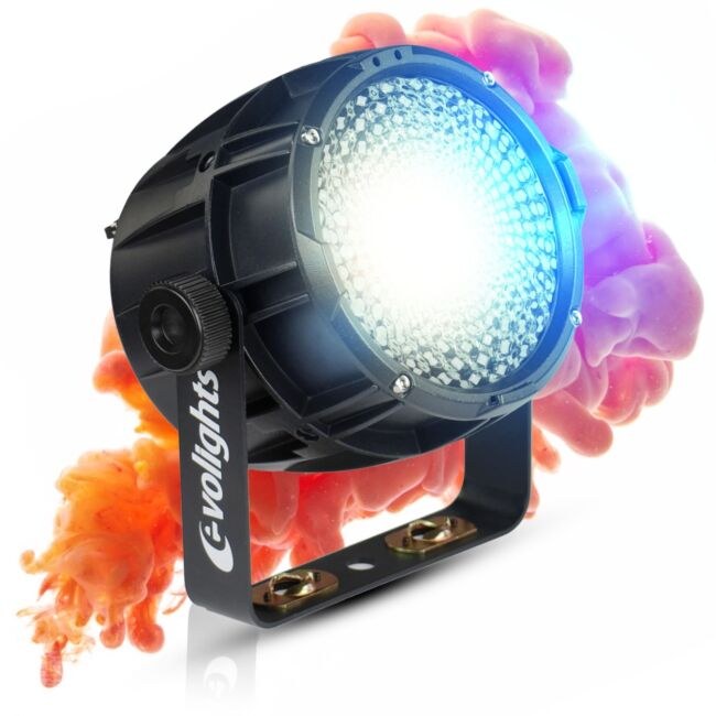 EVOLIGHTS CANDY PAR IP65 reflektor sceniczny oświetlenie zewnętrzne LED DMX 120W RGBW+30x0,2W RGB uchwyt montażowy
