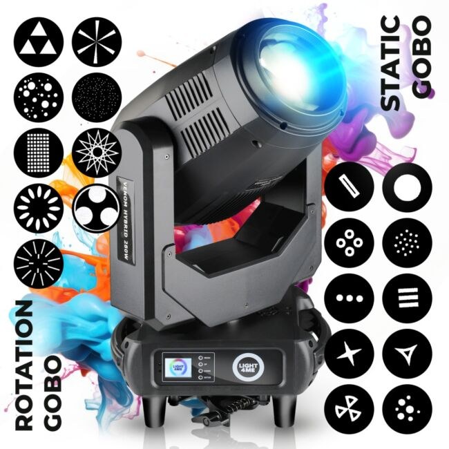 LIGHT4ME VENOM HYBRID 280W głowica ruchoma hybryda beam spot wash oświetlenie sceniczne DMX 280W LED 2x hak montażowy