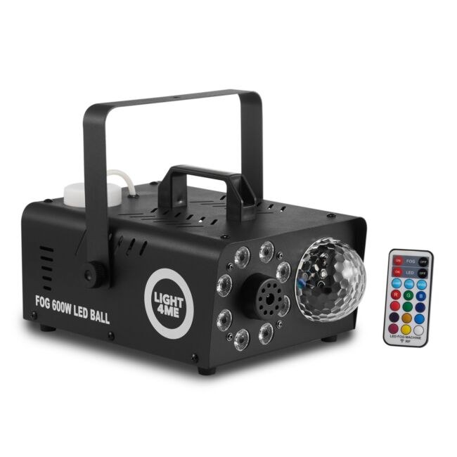 LIGHT4ME FOG 600W LED BALL generator wytwornica dymu mgły efekt podświetlenia dymu 8x1W RGB kula dyskotekowa 6x1W R/G/B/W/A/P pilot bezprzewodowy uchwyt montażowy