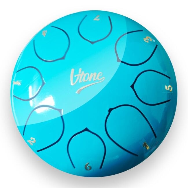 V-TONE VBJ 6-8 C stalowy bęben językowy tank drum hank drum cyjan 6 cali 8 tonów pałeczki perkusyjne etui 4 nakładki na palce podstawka na pałeczki naklejki lista melodii zestaw