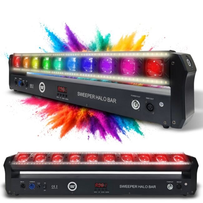 LIGHT4ME SWEEPER HALO BAR ruchoma listwa oświetleniowa LED DMX 10x30W RGBW + 120x0,5W CW/WW 2x uchwyt montażowy omega