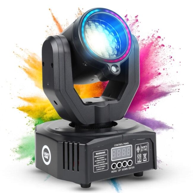 LIGHT4ME MAGIC HEAD głowica ruchoma FX LED DMX gobo beam ring laser zielony 50 mW pilot bezprzewodowy uchwyt montażowy 6x3W SMD 3535 R/G/B + 12x0,2 SMD 5050 RGB