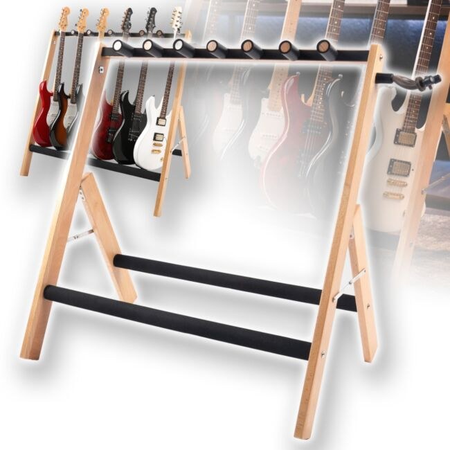 DNA GS5 statyw gitarowy stojak na 5 gitar wielostanowiskowy drewno bukowe składany wolnostojący 70 cm do 30 kg