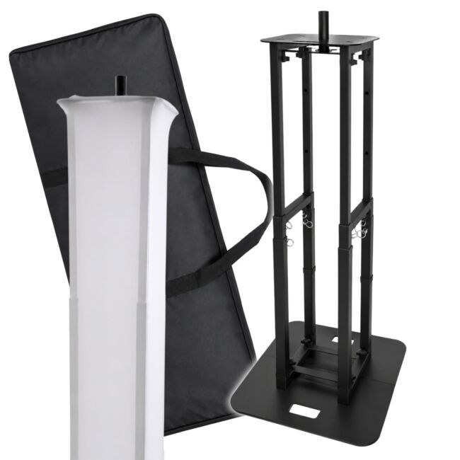 DNA TOTEM V2 podstawa statyw oświetleniowy-kolumnowy tower sceniczny pod kolumnę głowicę ruchomą efekt świetlny regulowana wysokość 82-175 cm adapter 35 mm czarna/biała osłona torba transportowa zestaw
