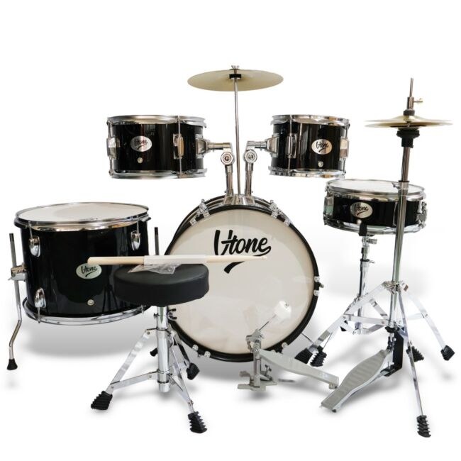 V-TONE ADJR 1 BK perkusja akustyczna junior czarna zestaw perkusyjny 5-częściowy hardware klucz regulacyjny pałeczki stołek
