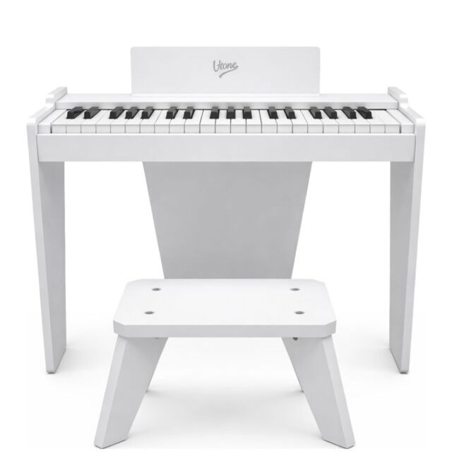V-TONE PJR 50 WH elektroniczne pianino cyfrowe białe mini fortepian koncertowy dla dzieci stołek naklejki edukacyjne na klawisze wbudowany głośnik zestaw