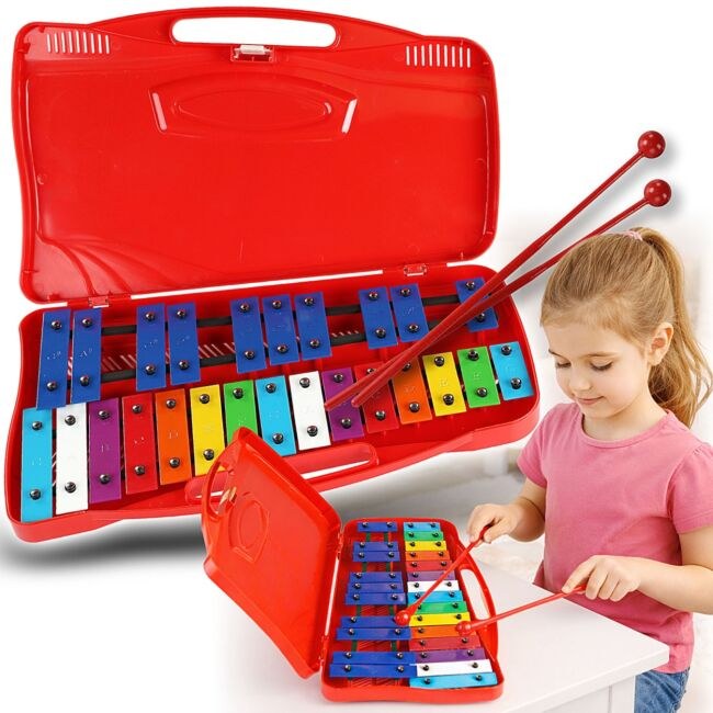 V-TONE DCS 25 SET cymbałki dzwonki chromatyczne 25-tonowe instrument dla dzieci glockenspiel edukacyjny 2 pałeczki do gry walizka transportowa