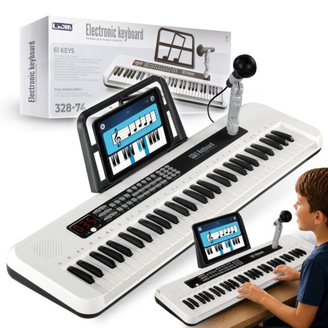SUPRIMO KEY61 KD przenośny edukacyjny keyboard elektroniczny 61 klawiszy instrument dla dzieci do nauki gry pulpit do nut mikrofon przewodowy uchwyt na mikrofon głośniki wyjście słuchawkowe zestaw