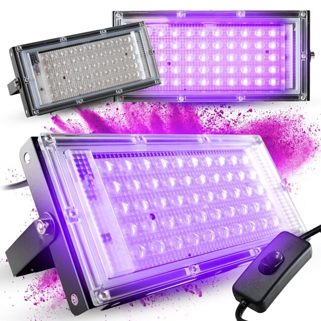 LIGHT4ME IP UV PANEL panelowy naświetlacz ultrafioletowy 50 × 0,5W UV LED przełącznik zasilania uchwyt montażowy zasilanie sieciowe