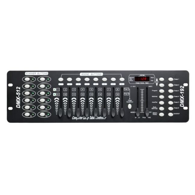 LIGHT4ME DMX 192 MKIII suwakowy sterownik DMX do oświetlenia scenicznego 192-kanałowy 8 suwaków 23 banki scen 6 sekwencji Chase rack 19" 2U