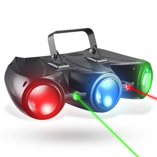 LIGHT4ME AIRSHIP 3 multiefekt oświetleniowy 2w1 oświetlenie sceniczne LED DMX 192x0,064W R/G/B/W laser czerwony 100 mW laser zielony 30 mW uchwyt montażowy