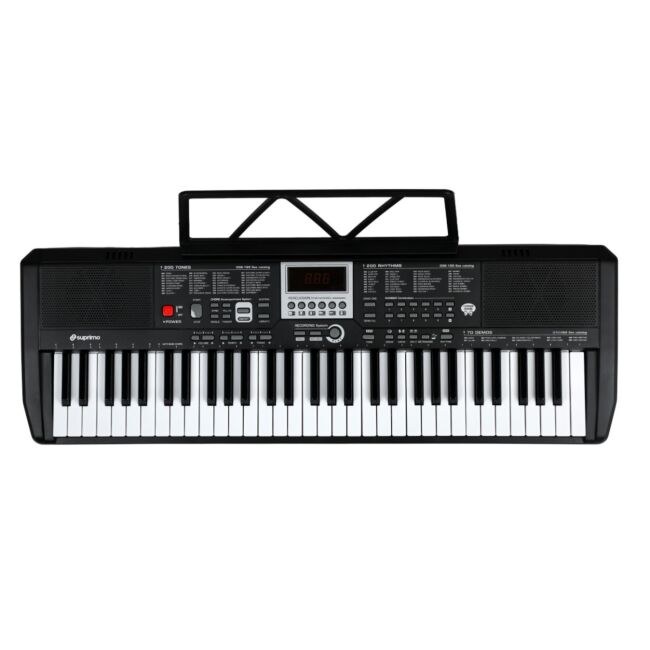 SUPRIMO EK61L keyboard elektroniczny edukacyjny przenośny 61 podświetlanych klawiszy pulpit do nut mikrofon naklejki głośniki wyjście słuchawkowe