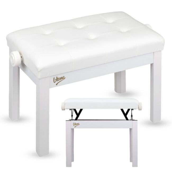 V-TONE PB3 WH ława do pianina keyboardu biała tapicerowana siedzisko dla muzyka regulowana 47-55 cm do 140 kg