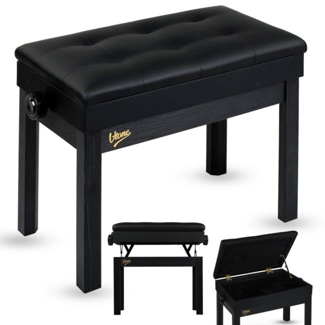 V-TONE PB2 BK ława do pianina keyboardu czarna tapicerowana siedzisko dla muzyka schowek regulowana 49-57 cm do 140 kg
